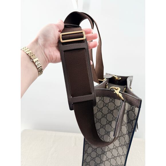 Gucci Ophidia Large Tote Bag Beige and Ebony GG Supreme Canvas with Leather Trim - Picture 9 of 16